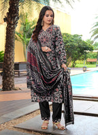 Prazu Fashion Black Cotton Silk Floral Printed Thread Sequence Salwar Suit - Distacart