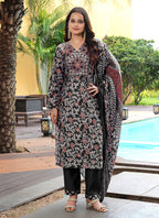Prazu Fashion Black Cotton Silk Floral Printed Thread Sequence Salwar Suit - Distacart