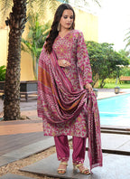 Prazu Fashion Maroon Cotton Silk Floral Printed Thread Sequence Salwar Suit - Distacart