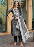 Prazu Fashion Grey Art Silk Thread Sequins Embroidered Wedding Suit - Distacart