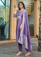 Prazu Fashion Lavender Art Silk Thread Sequins Embroidered Wedding Suit - Distacart
