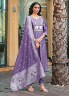 Prazu Fashion Lavender Art Silk Thread Sequins Embroidered Wedding Suit - Distacart