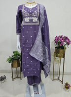 Prazu Fashion Lavender Art Silk Thread Sequins Embroidered Wedding Suit - Distacart