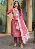 Prazu Fashion Peach Art Silk Thread Sequins Embroidered Wedding Suit - Distacart