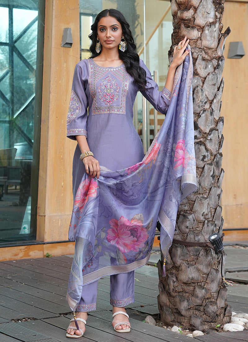 Prazu Fashion Lavender Cotton Silk Thread Sequence Designer Salwar Suit - Distacart