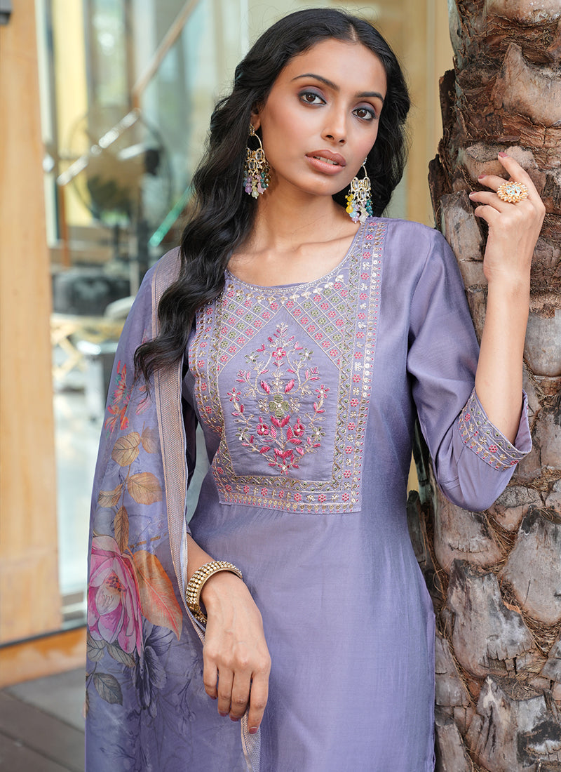 Prazu Fashion Lavender Cotton Silk Thread Sequence Designer Salwar Suit - Distacart