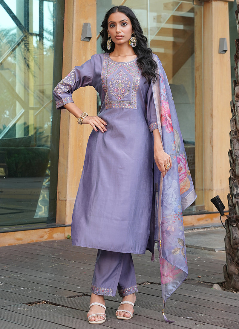 Prazu Fashion Lavender Cotton Silk Thread Sequence Designer Salwar Suit - Distacart