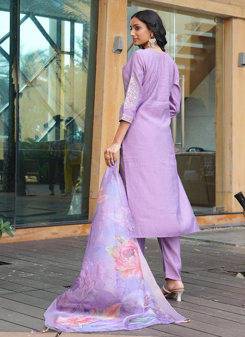 Prazu Fashion Light Purple Cotton Silk Thread Sequence Designer Salwar Suit - Distacart
