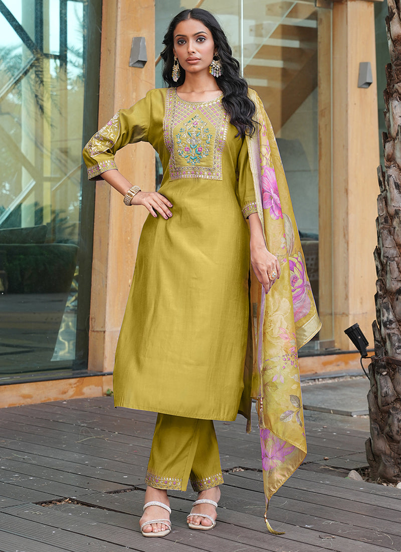 Prazu Fashion Yellow Cotton Silk Thread Sequence Designer Salwar Suit - Distacart