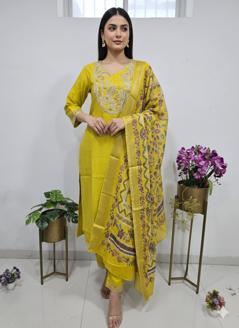 Prazu Fashion Yellow Cotton Silk Thread Sequence Designer Salwar Suit - Distacart