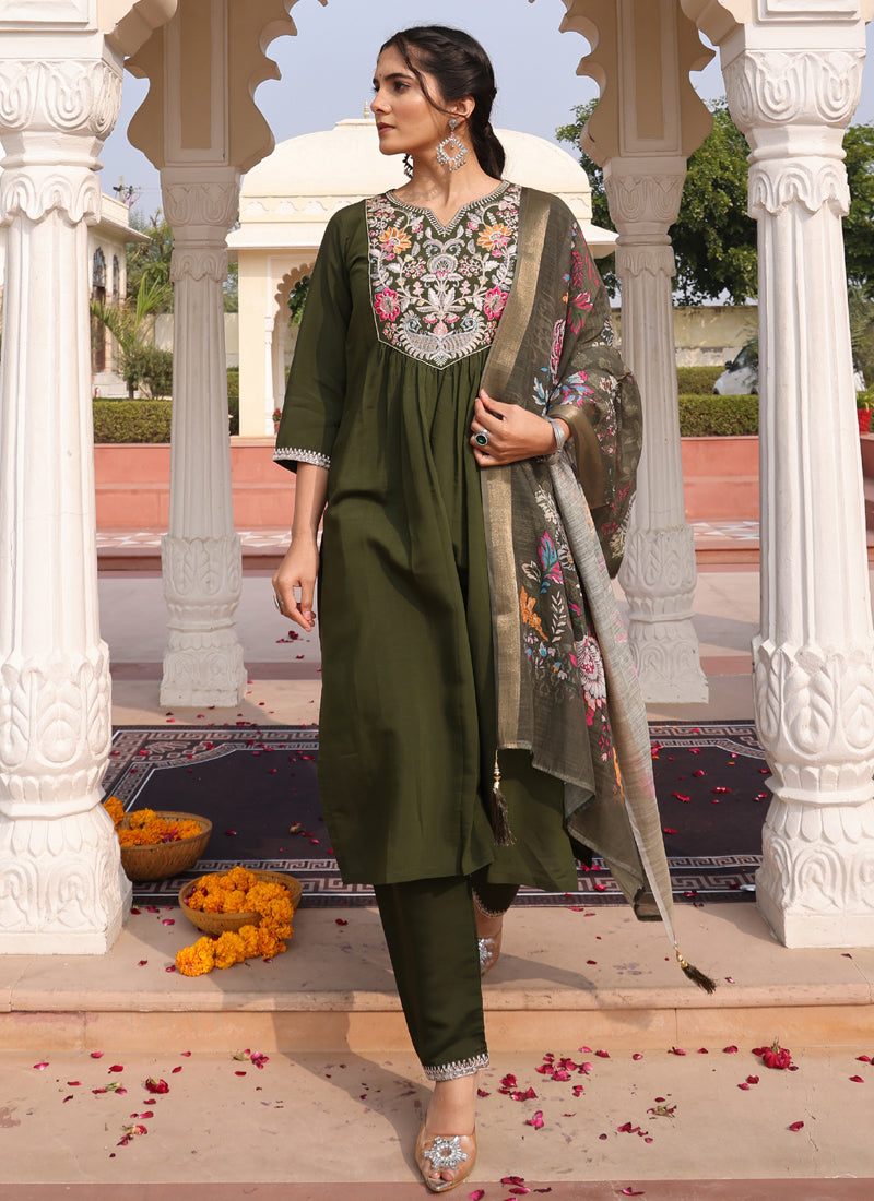 Prazu Fashion Mahendi Cotton Silk Thread Sequence Designer Salwar Suit - Distacart