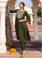 Prazu Fashion Mahendi Cotton Silk Thread Sequence Designer Salwar Suit - Distacart