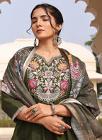Prazu Fashion Mahendi Cotton Silk Thread Sequence Designer Salwar Suit - Distacart