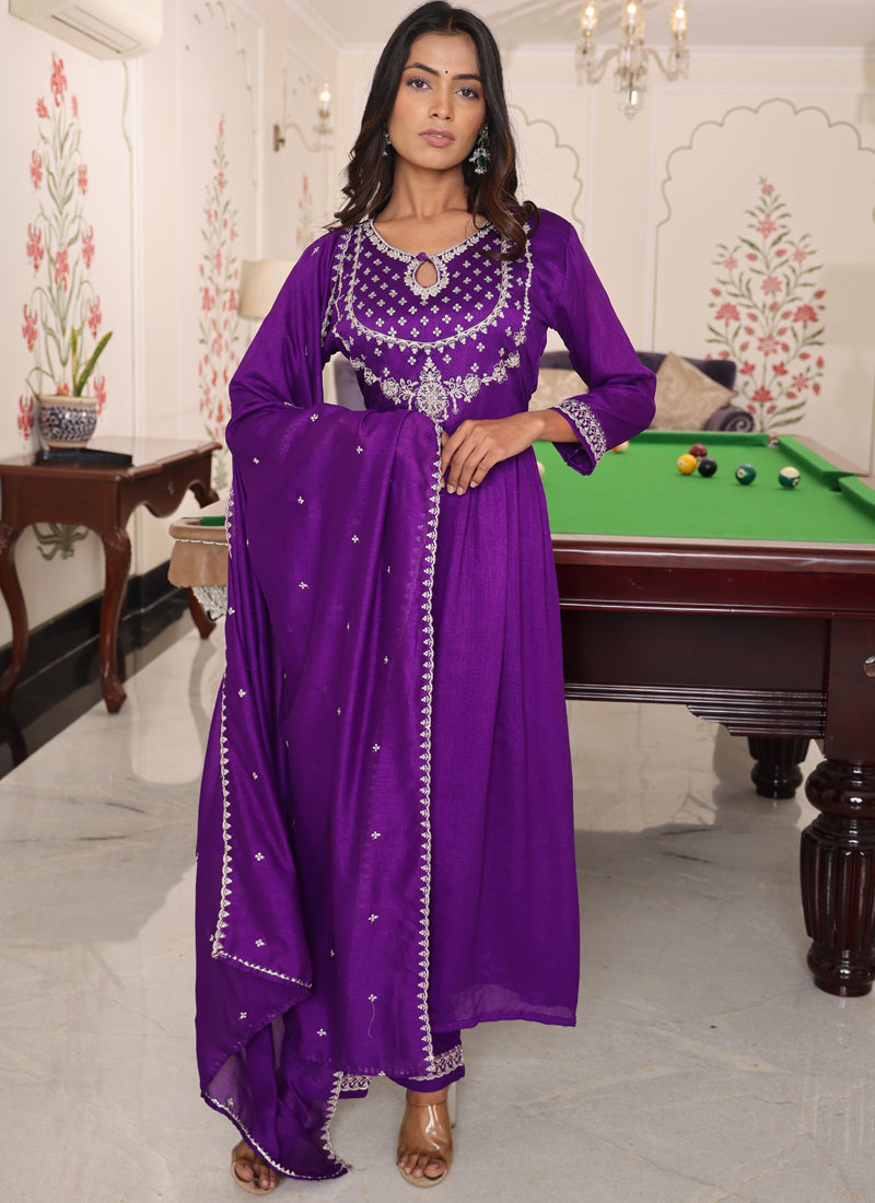 Prazu Fashion Purple Soft Silk Thread Sequence Designer Salwar Suit - Distacart