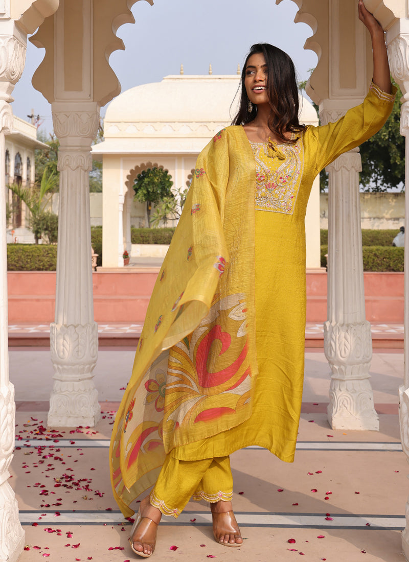 Prazu Fashion Yellow Cotton Silk Thread Sequence Designer Salwar Suit - Distacart