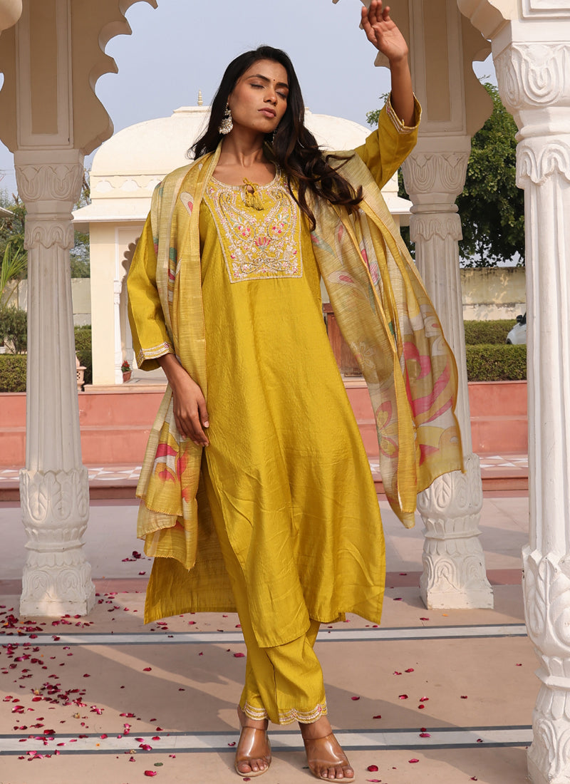 Prazu Fashion Yellow Cotton Silk Thread Sequence Designer Salwar Suit - Distacart