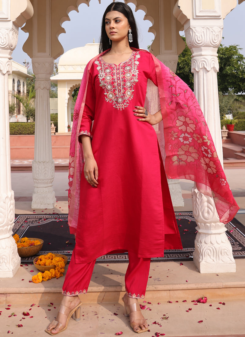 Prazu Fashion Pink Cotton Silk Thread Sequence Designer Salwar Suit - Distacart