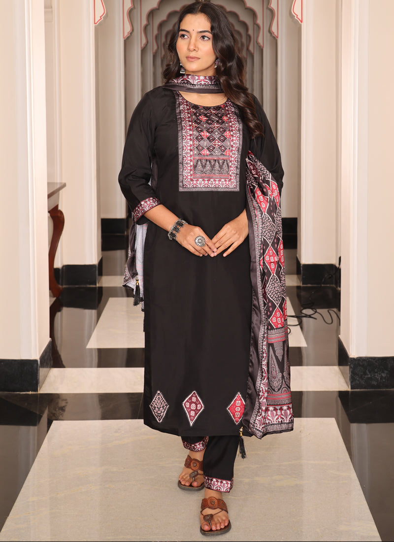 Prazu Fashion Black Viscose Shimmer Thread Embroidered Salwar Suit - Distacart