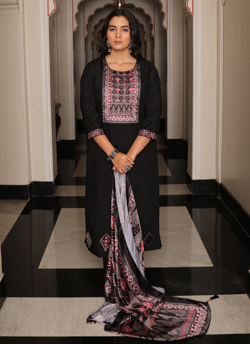 Prazu Fashion Black Viscose Shimmer Thread Embroidered Salwar Suit - Distacart