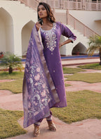 Prazu Fashion Lavender Shimmer Silk Thread Embroidered Salwar Suit - Distacart