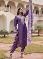 Prazu Fashion Lavender Shimmer Silk Thread Embroidered Salwar Suit - Distacart