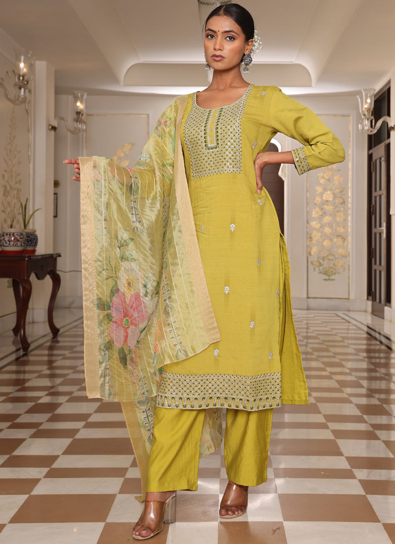 Prazu Fashion Yellow Cotton Silk Thread Sequence Designer Salwar Suit - Distacart