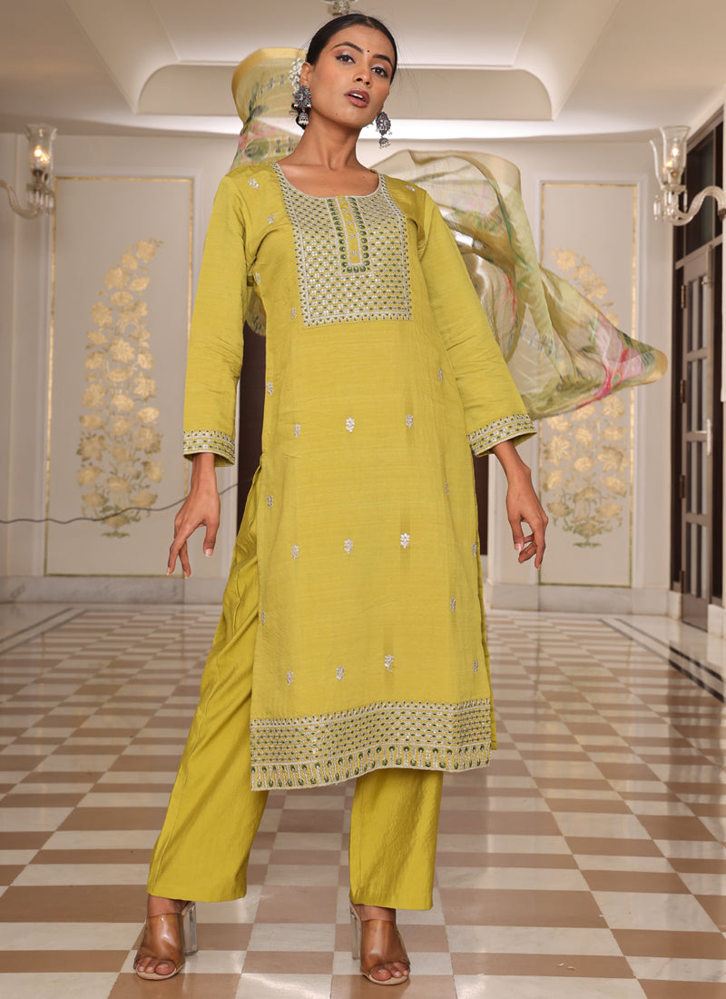 Prazu Fashion Yellow Cotton Silk Thread Sequence Designer Salwar Suit - Distacart
