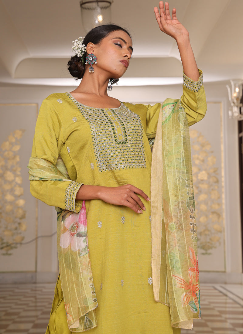Prazu Fashion Yellow Cotton Silk Thread Sequence Designer Salwar Suit - Distacart