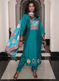Prazu Fashion Teal Blue Viscose Shimmer Thread Embroidered Salwar Suit - Distacart