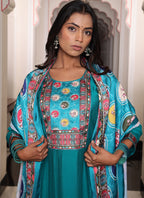 Prazu Fashion Teal Blue Viscose Shimmer Thread Embroidered Salwar Suit - Distacart
