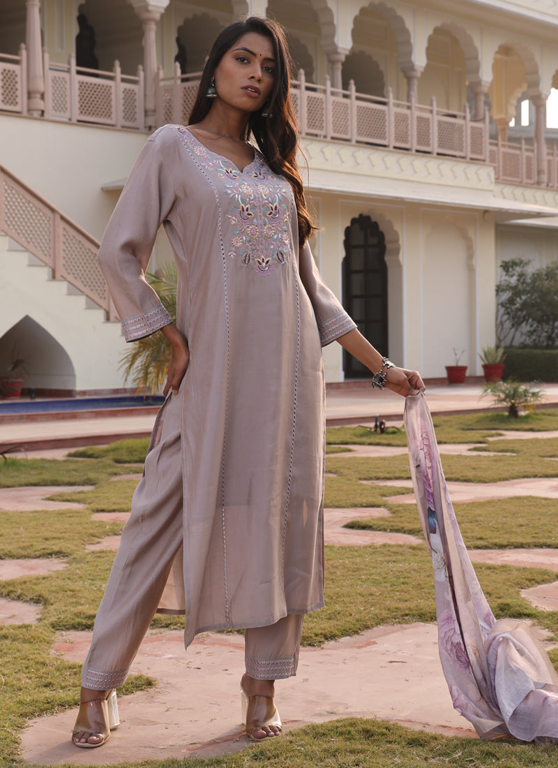 Prazu Fashion Beige Cotton Silk Thread Sequence Designer Salwar Suit - Distacart
