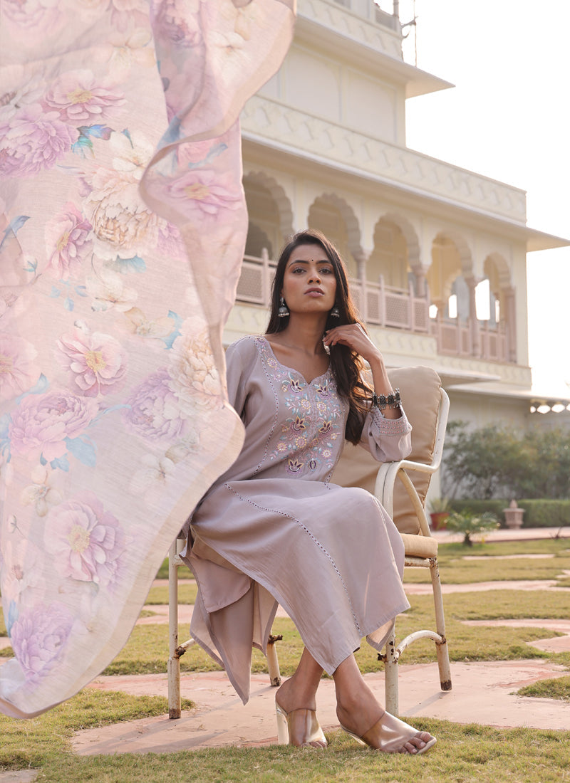 Prazu Fashion Beige Cotton Silk Thread Sequence Designer Salwar Suit - Distacart