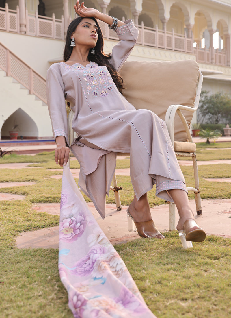 Prazu Fashion Beige Cotton Silk Thread Sequence Designer Salwar Suit - Distacart