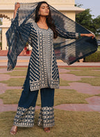 Prazu Fashion Rama Georgette Thread Embroidery Chain Stitch Work Salwar Suit - Distacart