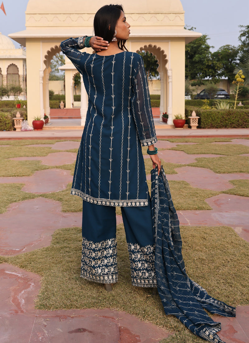 Prazu Fashion Rama Georgette Thread Embroidery Chain Stitch Work Salwar Suit - Distacart