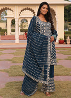 Prazu Fashion Rama Georgette Thread Embroidery Chain Stitch Work Salwar Suit - Distacart