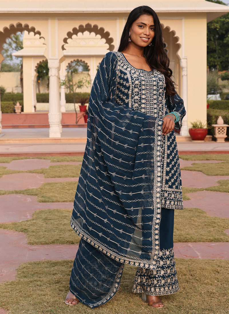 Prazu Fashion Rama Georgette Thread Embroidery Chain Stitch Work Salwar Suit - Distacart
