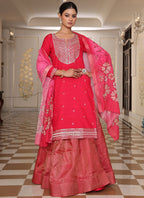 Prazu Fashion Pink Cotton Silk Embroidered Sequence Lehenga Style Suit - Distacart