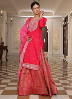Prazu Fashion Pink Cotton Silk Embroidered Sequence Lehenga Style Suit - Distacart