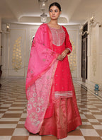 Prazu Fashion Pink Cotton Silk Embroidered Sequence Lehenga Style Suit - Distacart