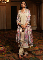 Prazu Fashion Beige Cotton Silk Thread Sequence Designer Salwar Suit - Distacart