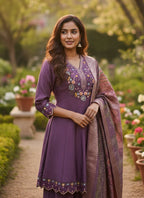 Prazu Fashion Purple Cotton Silk Thread Sequence Designer Palazzo Suit