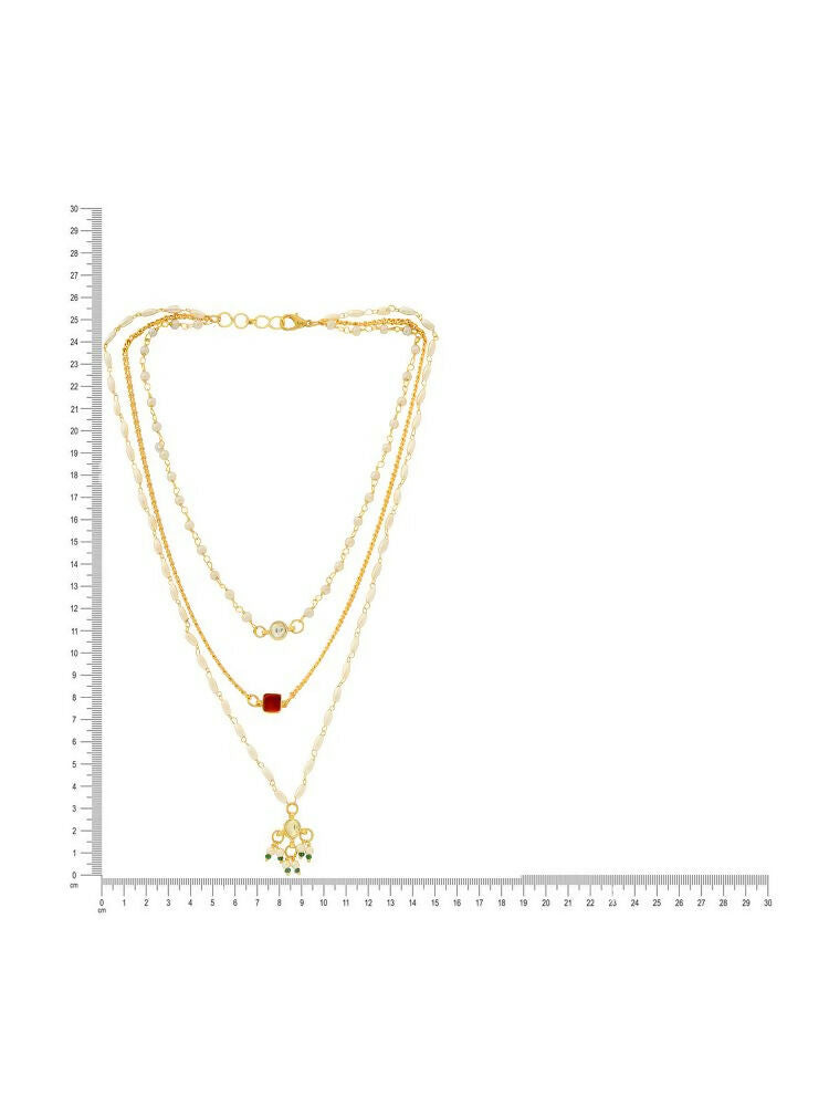 White and gold, Red Stone Kundan Necklace - Ruby Raang