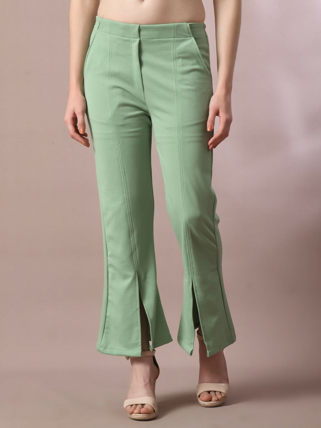 Myshka Women's Sea Green Solid Party Parallel Trousers
