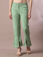 Myshka Women's Sea Green Solid Party Parallel Trousers