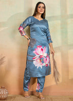 Prazu Fashion Grey Printed Cotton Reyon Kurta Pant Set - Distacart