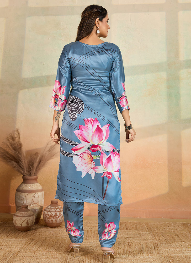 Prazu Fashion Grey Printed Cotton Reyon Kurta Pant Set - Distacart