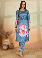 Prazu Fashion Grey Printed Cotton Reyon Kurta Pant Set - Distacart