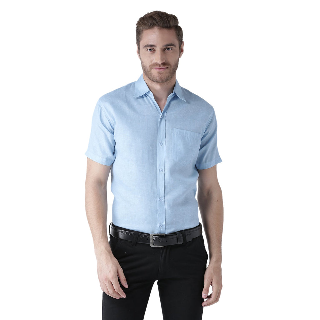 RIAG Light Blue Men's Half Sleeves Solid Shirt - Distacart