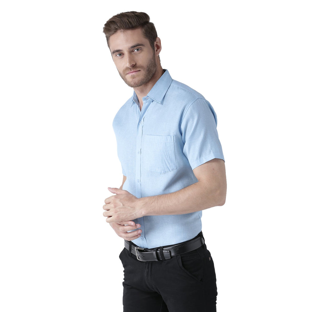RIAG Light Blue Men's Half Sleeves Solid Shirt - Distacart
